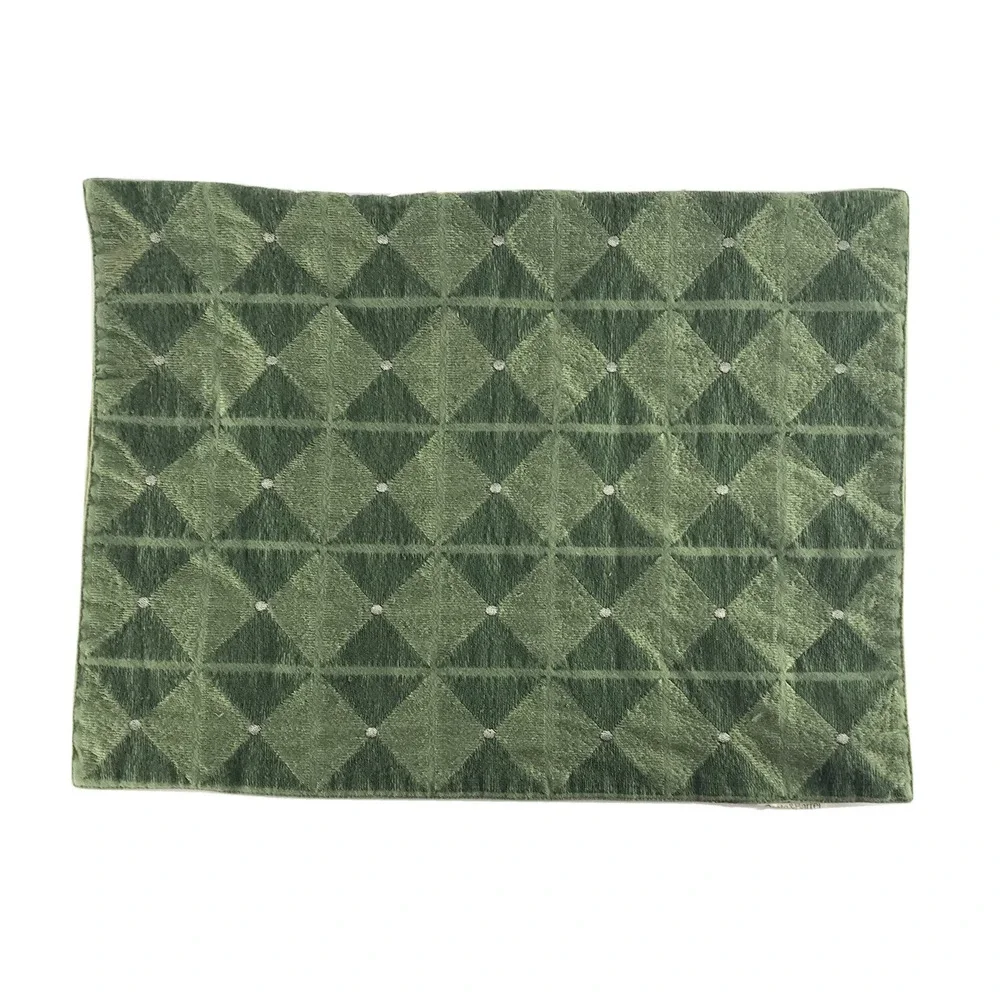 Crate & Barrel Set Of 4 Rectangle Cotton Placemats‎ Green Silver Diamond Pattern